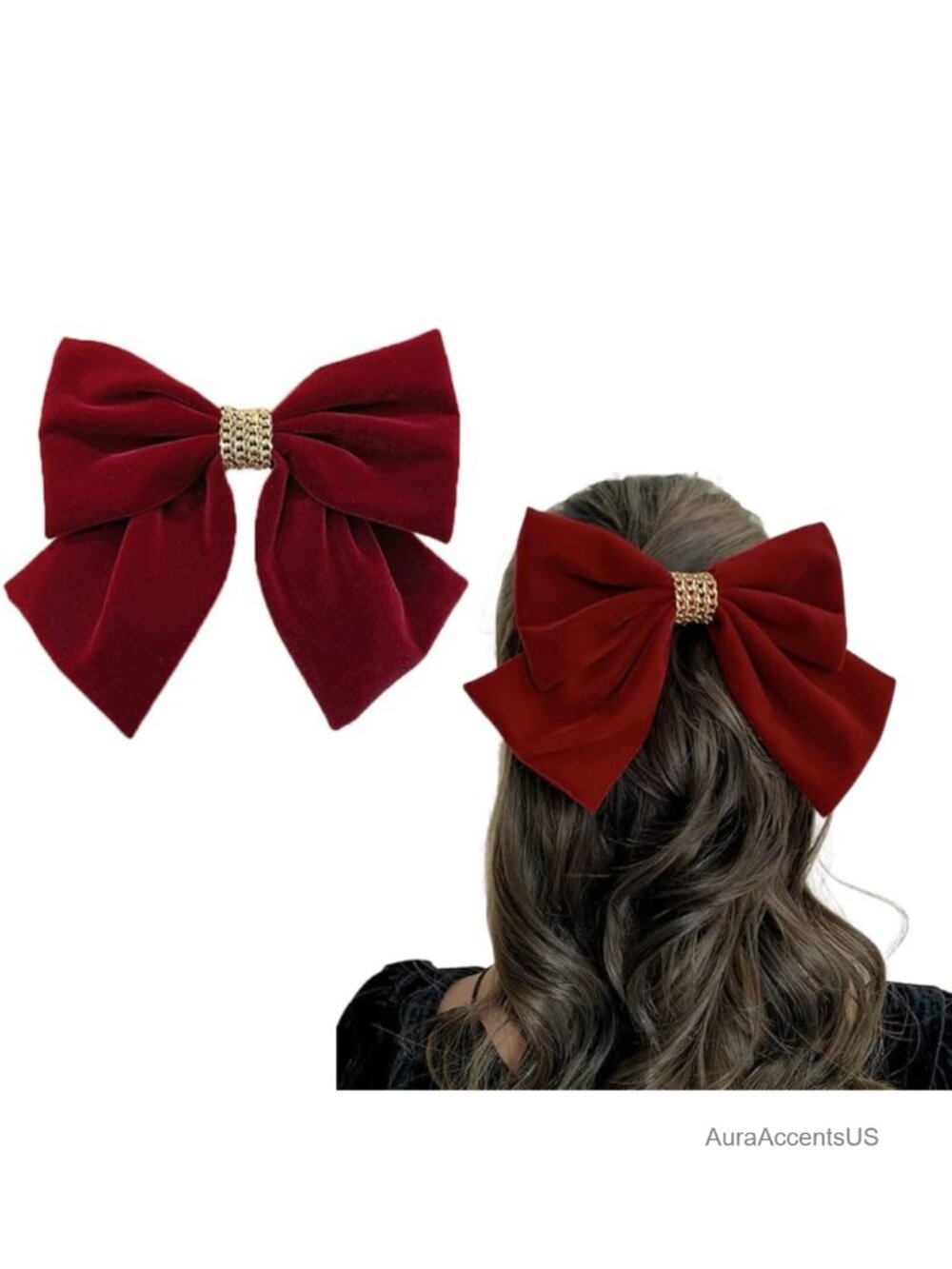 Large Velvet Hair Bow French Barrette Ponytail Hair Accessory